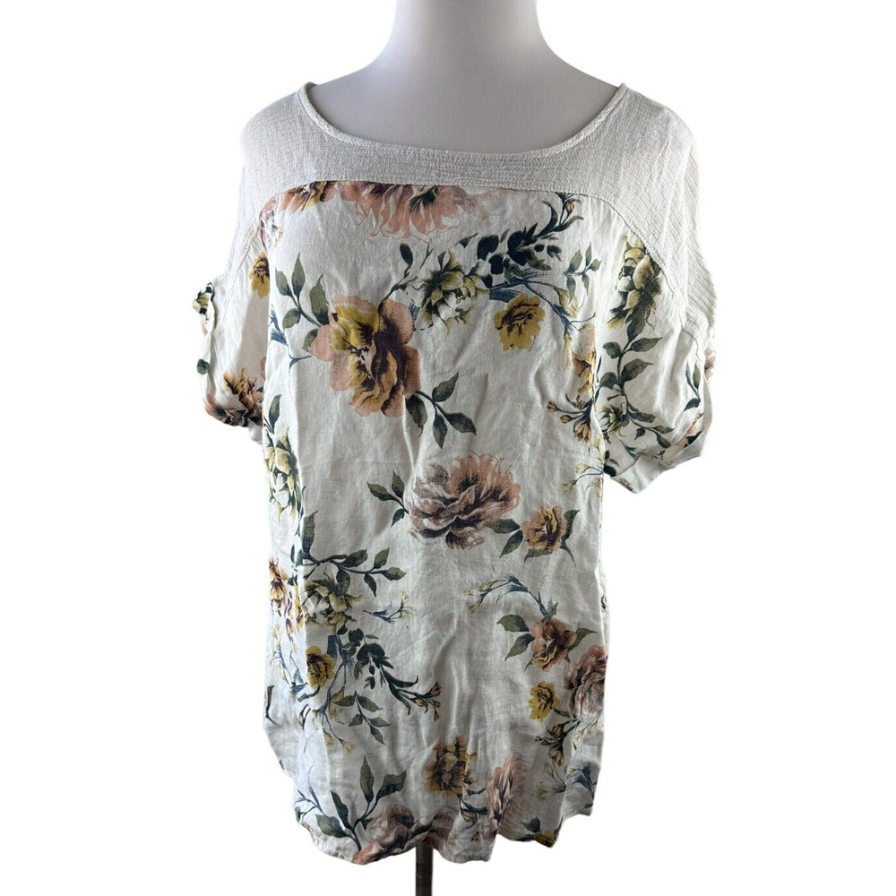 ✨2/$20 Lungo L'arno Cap Sleeve Linen Top Italy Lagonlook Floral Plus Size 1X - Picture 2 of 7